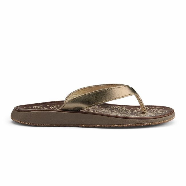 Olukai Women's Paniolo Flip Flop - Bronze / Dark Java US870-139